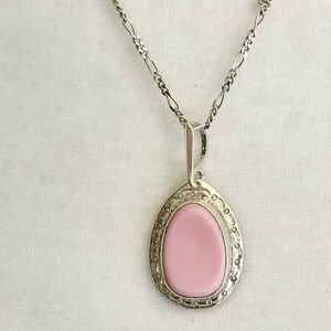 Artisan made natural Pink Chalcedony & Italian Sterling Silver Pendant Necklace!